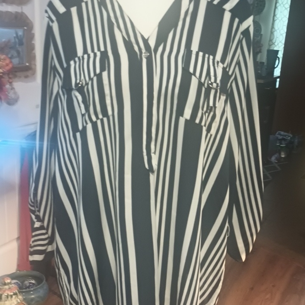 Striped Black and White Women's Top By Vine & Valley Size 1X
